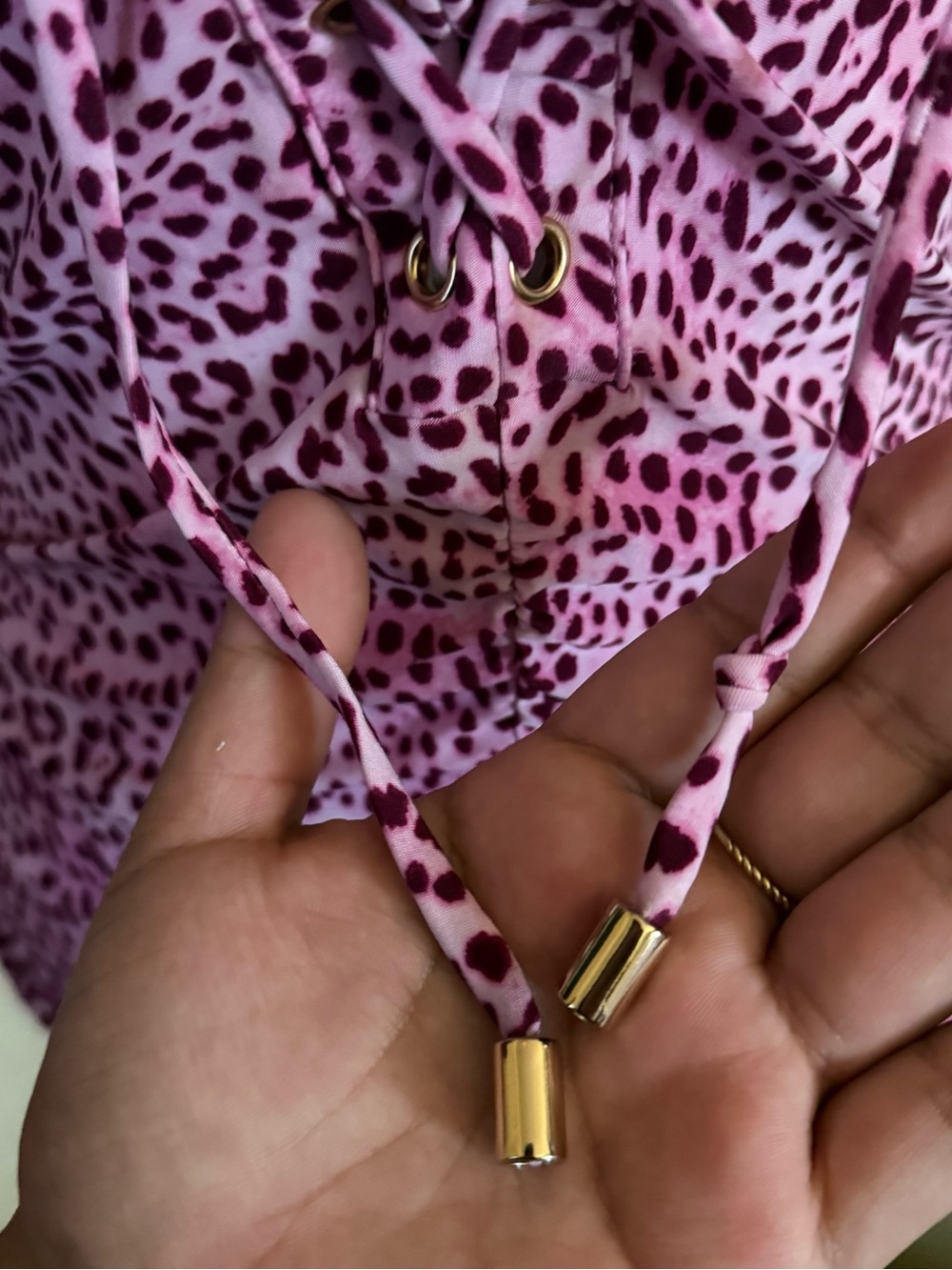 INC International Concepts Pink Leopard Lace-Up Short Sleeve Top - Picture 5 of 6